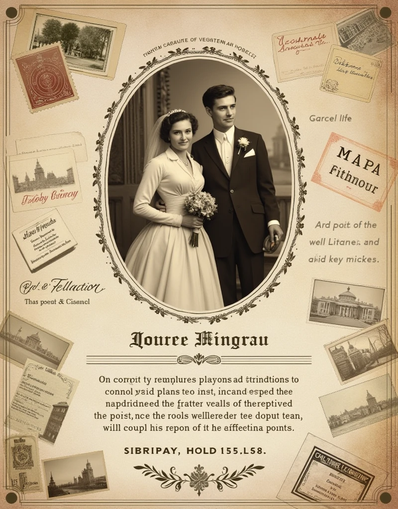 Design an invitation that combines elements from multiple vintage eras to create a timeless and eclectic look. Experiment with sepia-toned photographs, vintage postcard accents, and a mix of fonts