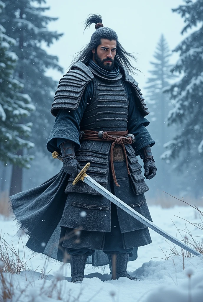 「Under the cold winter sky of January、As the strong wind rages、Snowflakes flutter。Standing on the silvery white land、A samurai with an overwhelming presence。His armor is covered with frost、Shining as if reflecting the moonlight。Long hair dancing in the wind、Staring ahead with sharp eyes。Behind it are rows of snow-covered pine trees.、It further accentuates his strength and aura of solitude.。His sword was slightly removed from its sheath、The blade is as cold and sharp as ice。In a powerful pose、It depicts them preparing for battle.。There's a general feeling of cold and silence.、Emphasizing the traditional Japanese atmosphere、The dignified and powerful figure of a samurai。」
This prompt has a strong Japanese feel to it.、I think the image that will be created will be of a samurai that combines the cold beauty and strength that symbolizes January.。