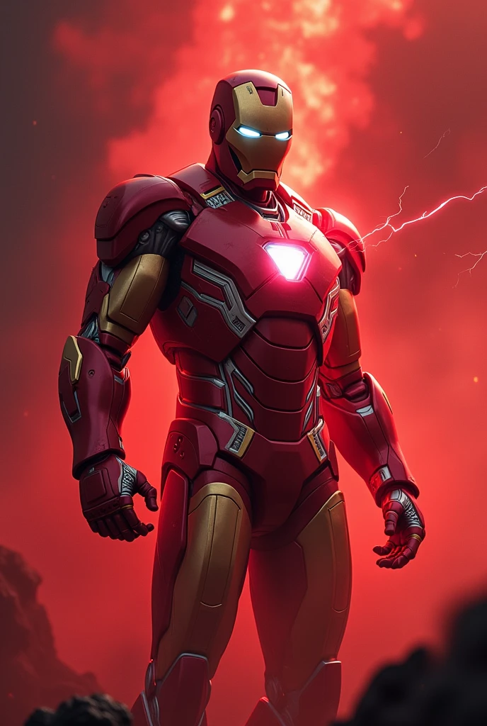 Iron man with infity stones with of blood background