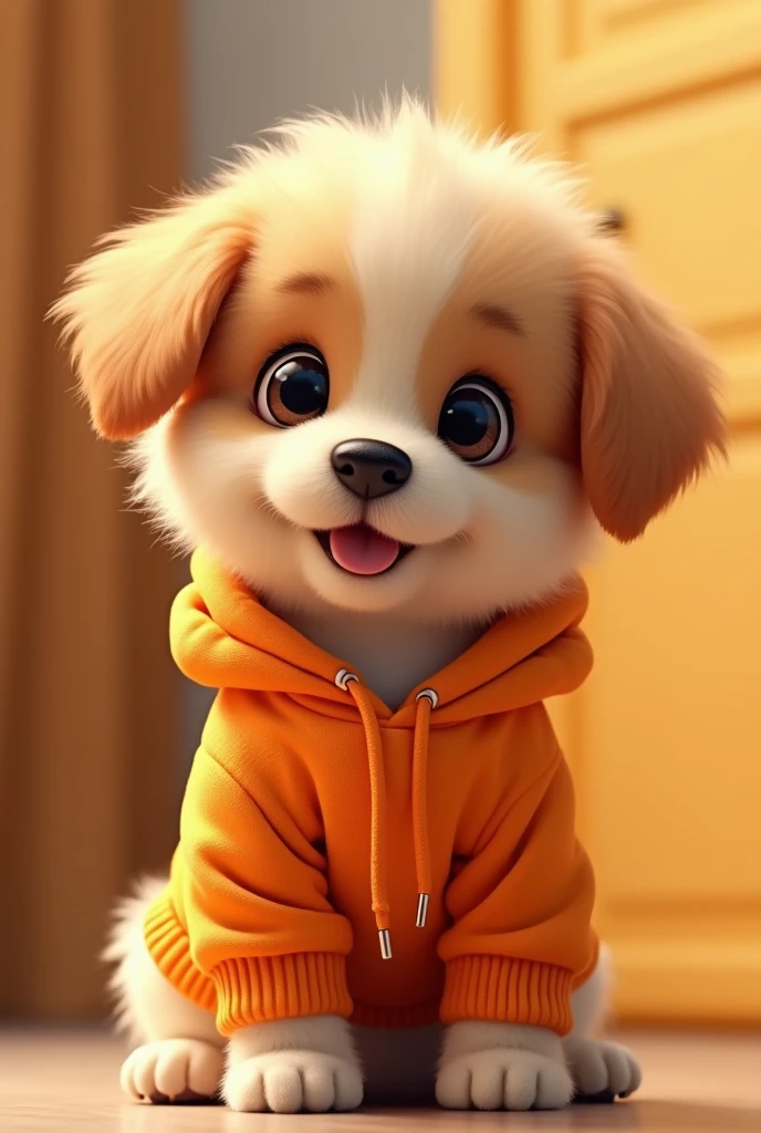 cute dog wearing orange hoodie