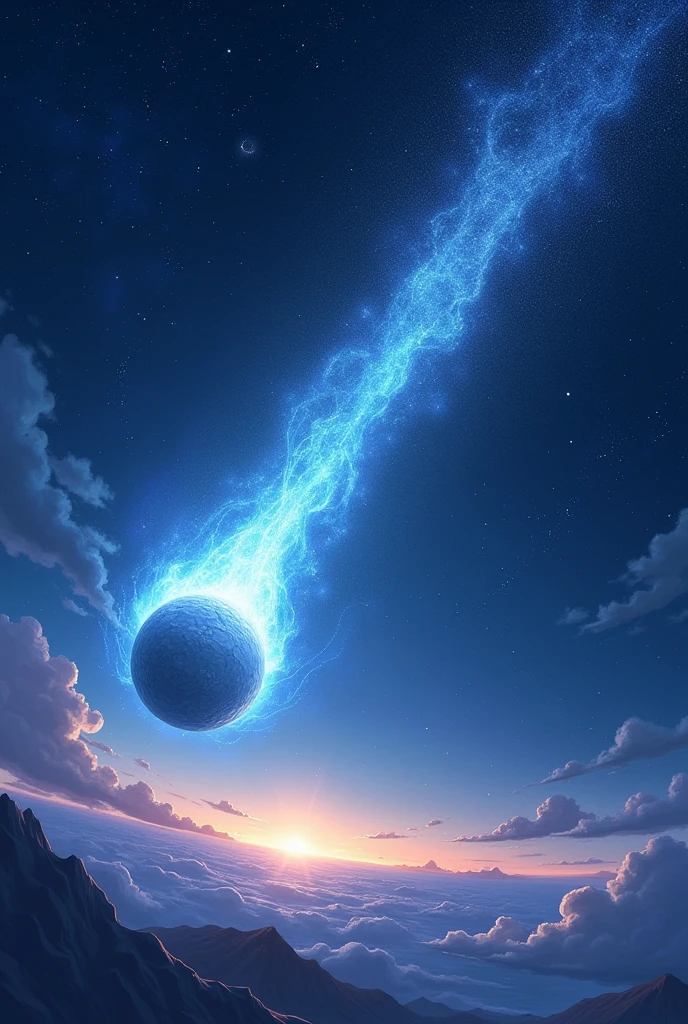A breathtaking illustration of Halley&#39;s Comet, Shine Comet tail stretching across the night sky, Comet Head is a The Shining sphere of ice surrounded by a Hello, performer and constellations Sparkling in the background, artistic, detailed, high quality, dynamic, mysterious, Huge, beauty, Comet tail, Comet Head, Hello, performer, constellation, horizon, Vibrant colors, Beautiful smooth texture, 複雑なdetailed, Shine, The Shining, Sparkling, Soft Light, scale, perspective, depth, Atmospheric 