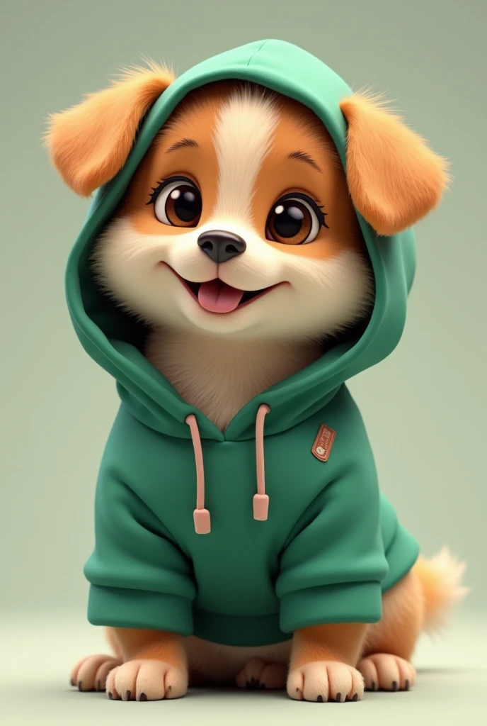 cute dog wearing green hoodie