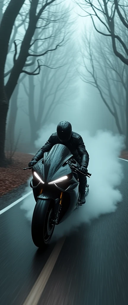 Black colour super bike in haunted road