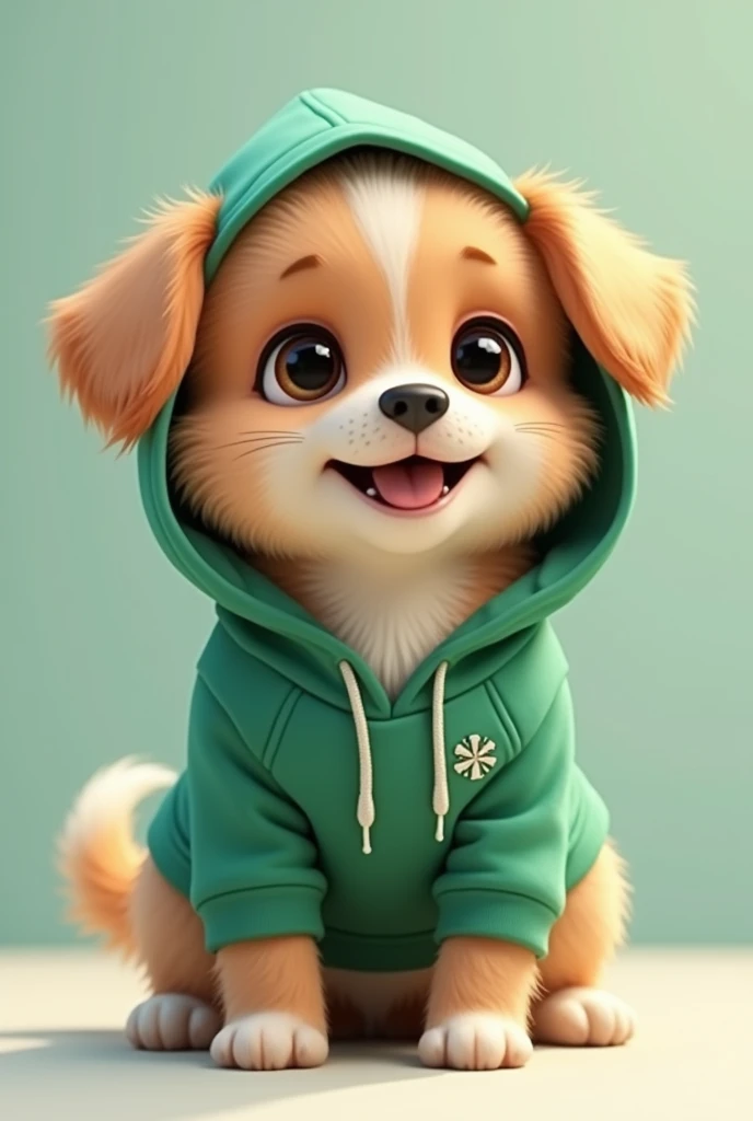 cute dog wearing green hoodie