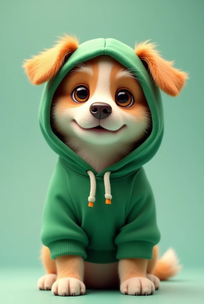 cute dog wearing green hoodie
