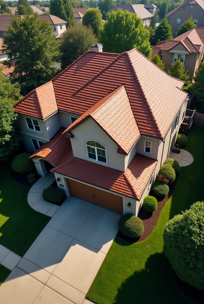 Create a realistic picture for an advertisement for a roofing company without people and without writing on it ￼