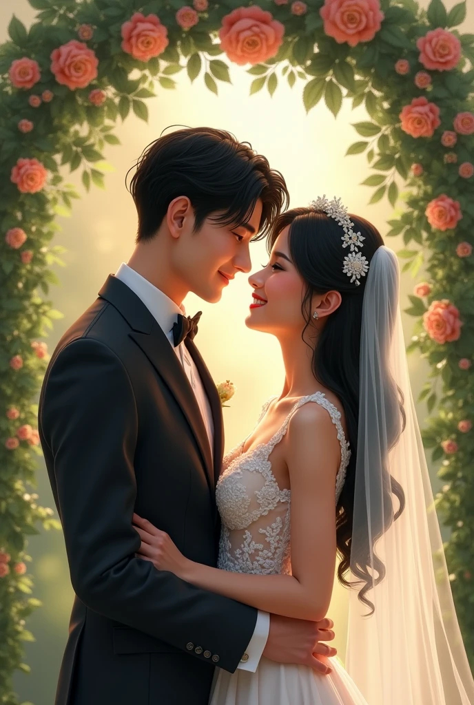 Wedding girl and boy with black hair and black eyes. E ym