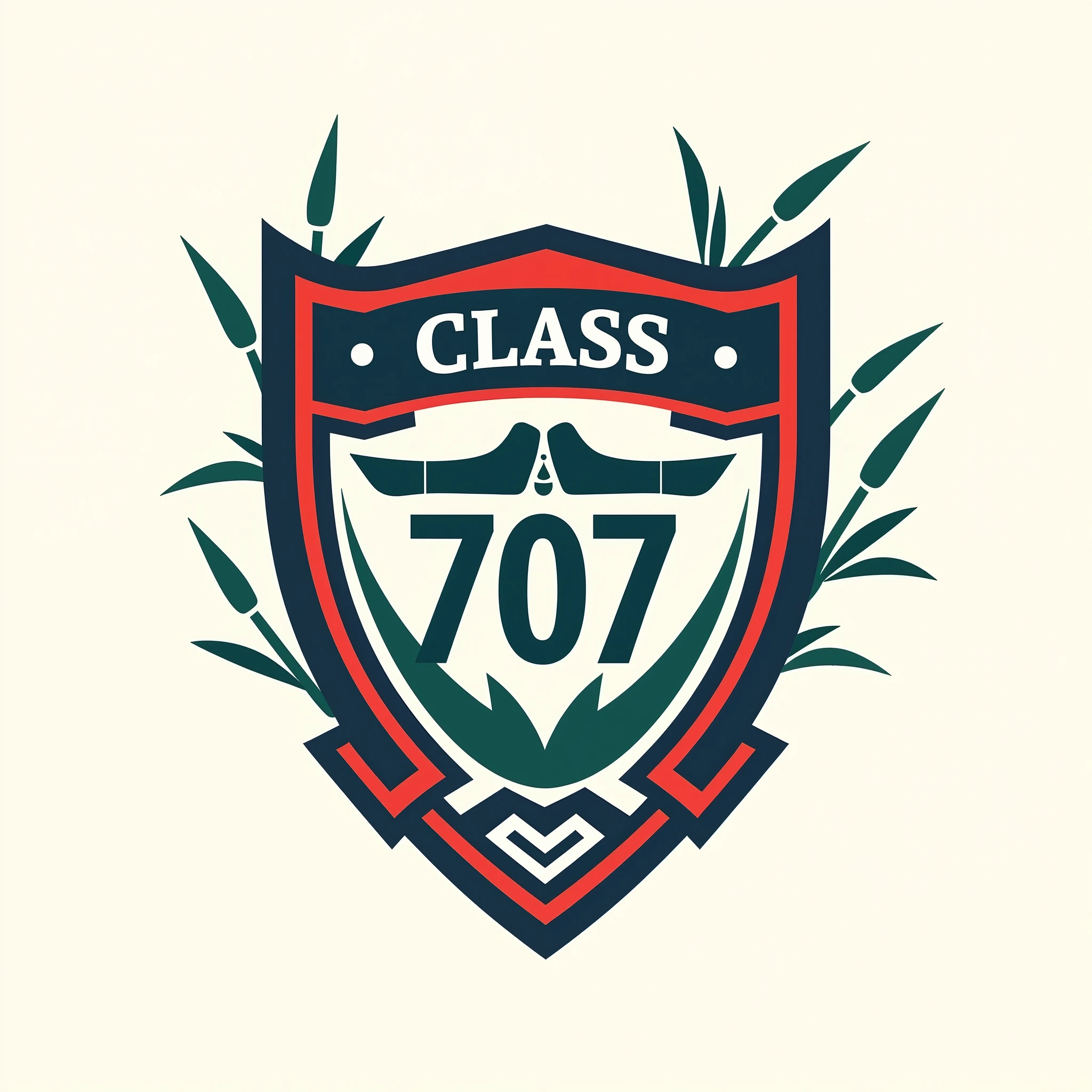 Help me design the class emblem and corresponding explanation,I am in Class 707 of Hangzhou Jiangnan Experimental School,Replace the rice ears on the left and right with bamboo shoots,The upper middle word is changed to unity and friendship、Motivated、brave