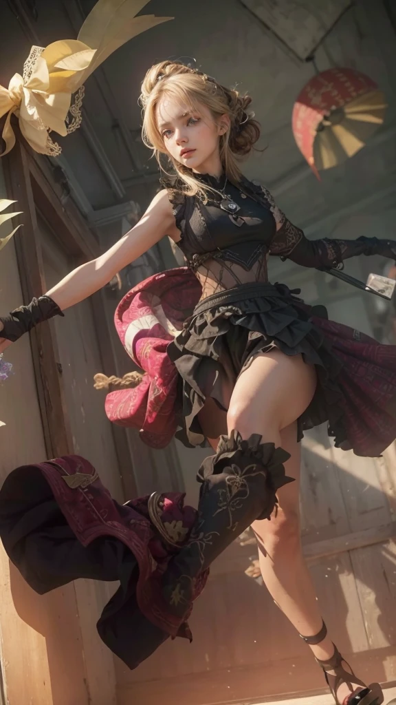 (obra maestra:1.2), (La mejor calidad:1.2), perfect lighting, Chica Maga Oscura lanzando un hechizo, en batalla. flotando en el aire, tetas medianas visibles, escote transparente, bata azul, sombrero grande, desde arriba, Destellos, Yugioh juego, The magic of the heart. LIGHTS OF THE HEART, Romantic heart. Ella usa tacones. Tiene tacones. Usa tacones 