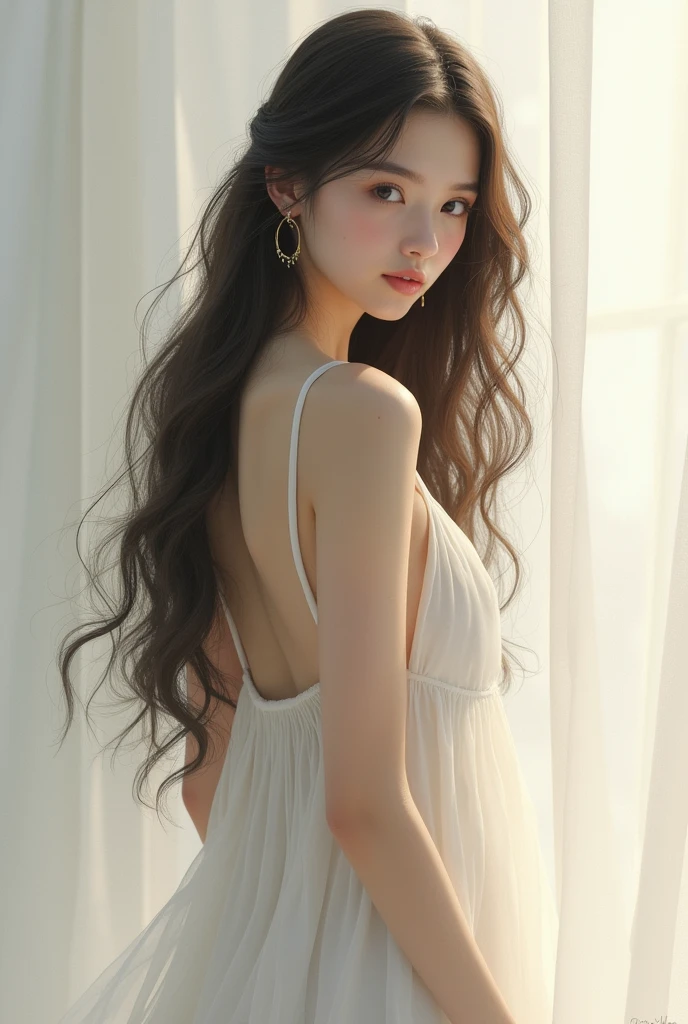Beautiful girl with long hair and without dress