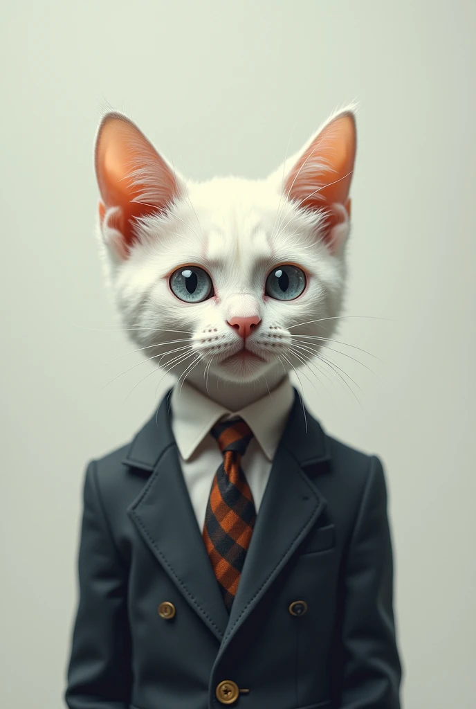 the small White cat in suit coming water drop in the eyes .