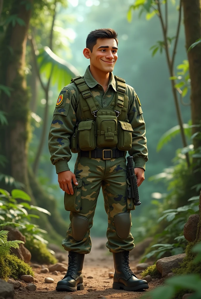 Get inspired by Disney Pixar characters and create a Brazilian army soldier wearing camouflage clothing