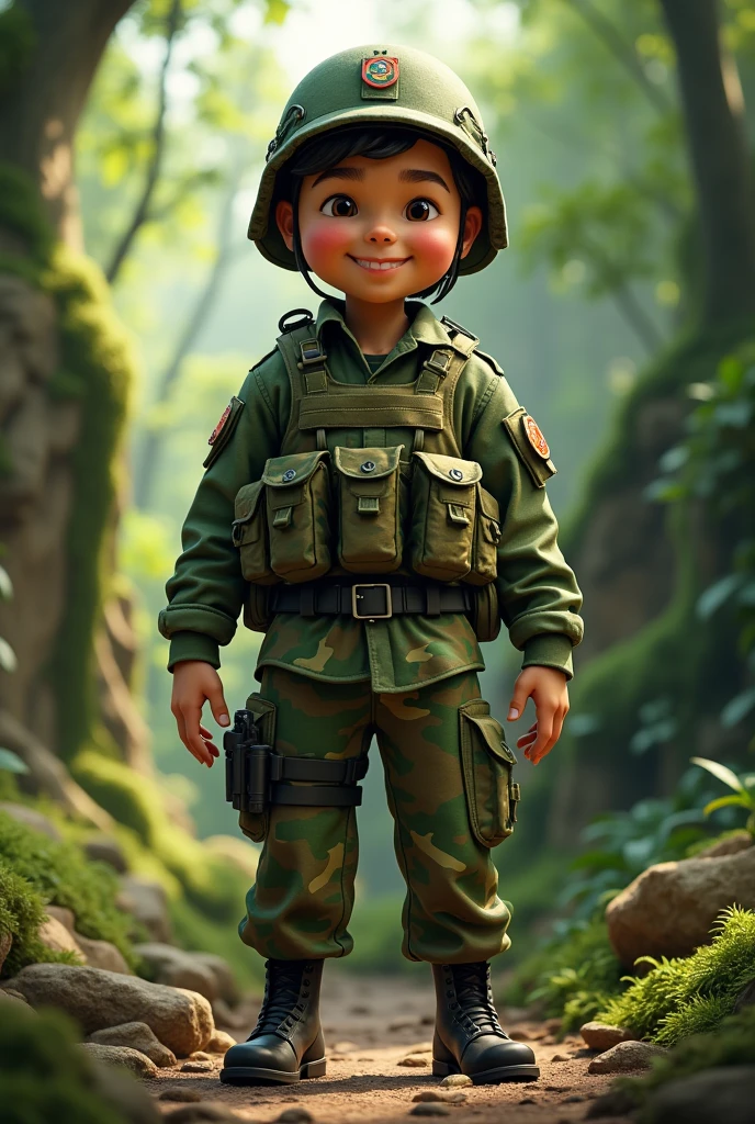 Get inspired by Disney Pixar characters and create a Brazilian army soldier wearing camouflage clothing
