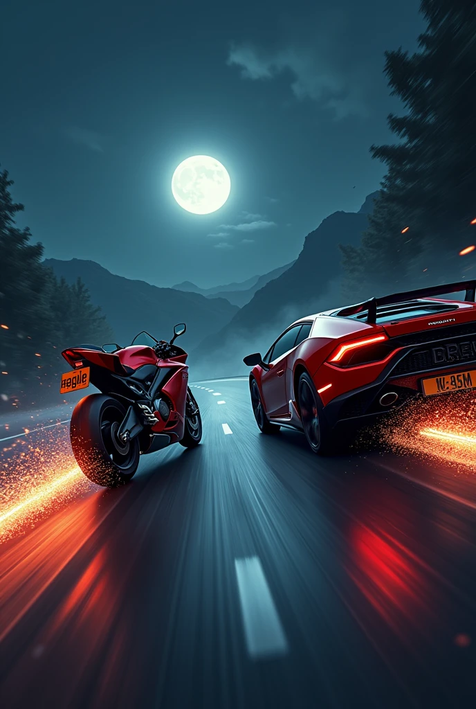 Ducati panigale V4 and Lamborghini Huracan in night ride