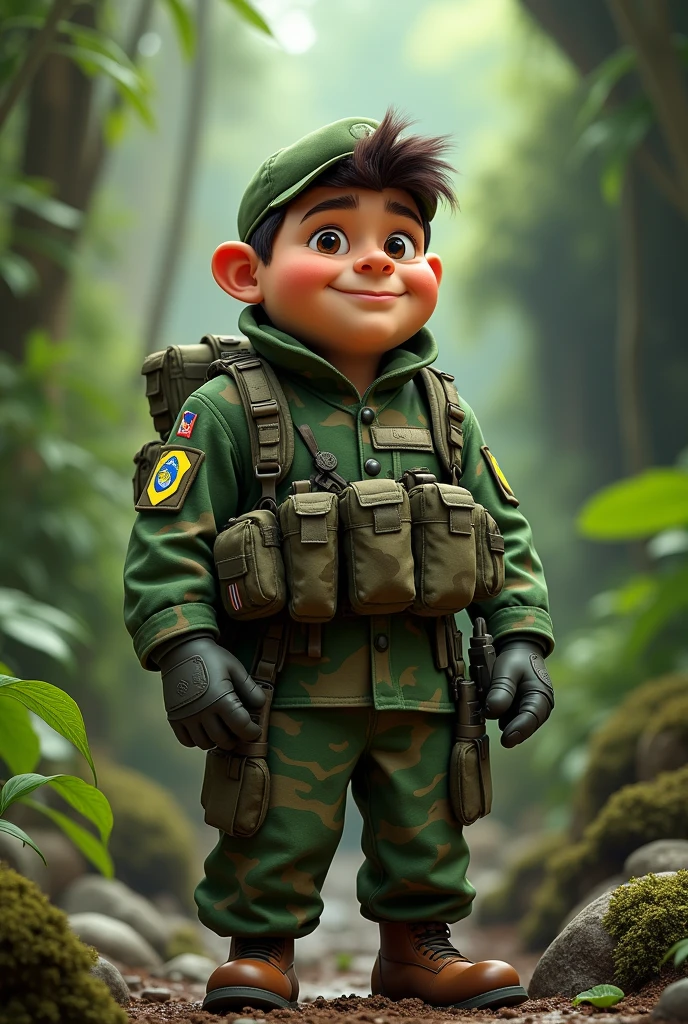 Get inspired by Disney Pixar characters and create a Brazilian army soldier wearing camouflage clothing