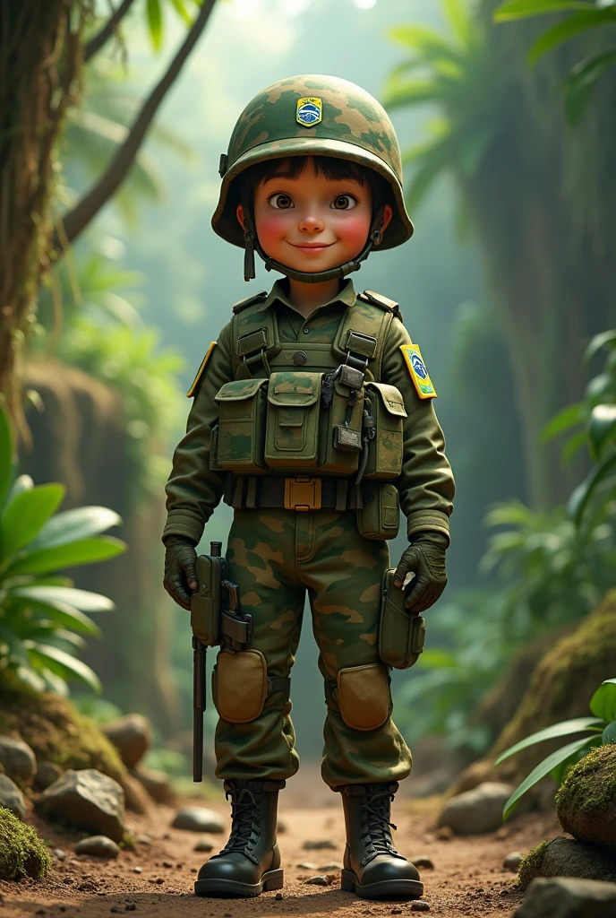 Get inspired by Disney Pixar characters and create a Brazilian army soldier wearing camouflage clothing