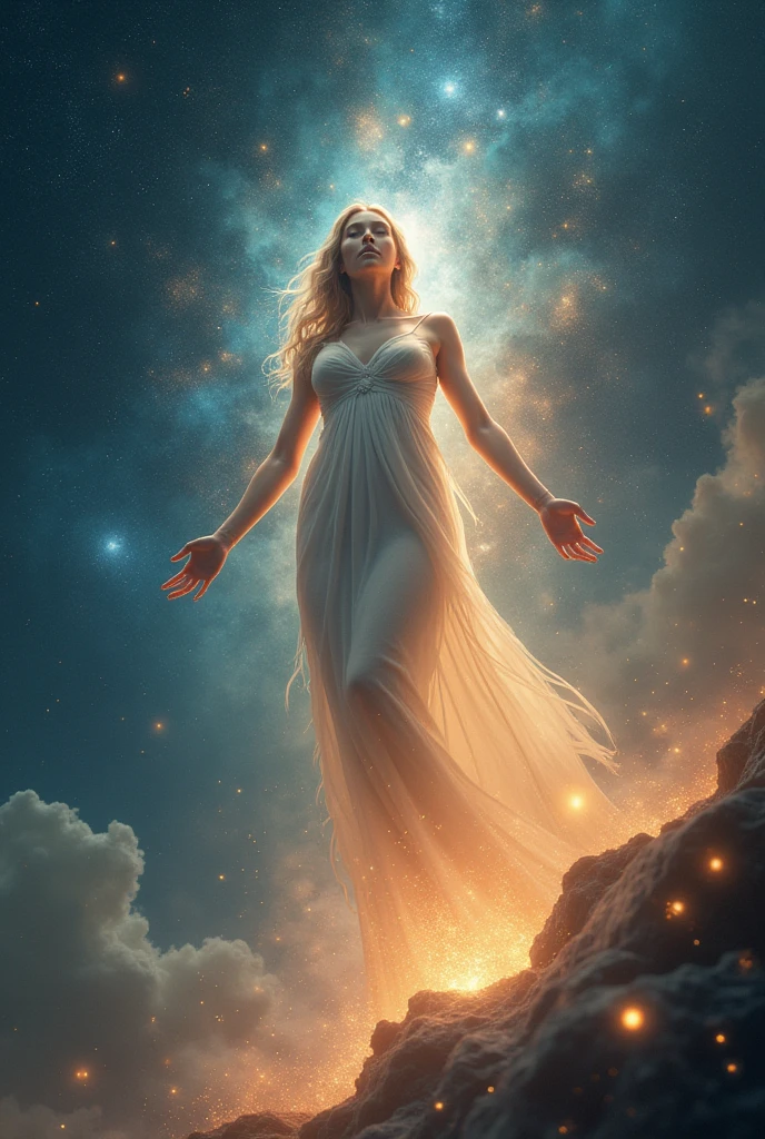A beautiful woman is purified and healed in outer space