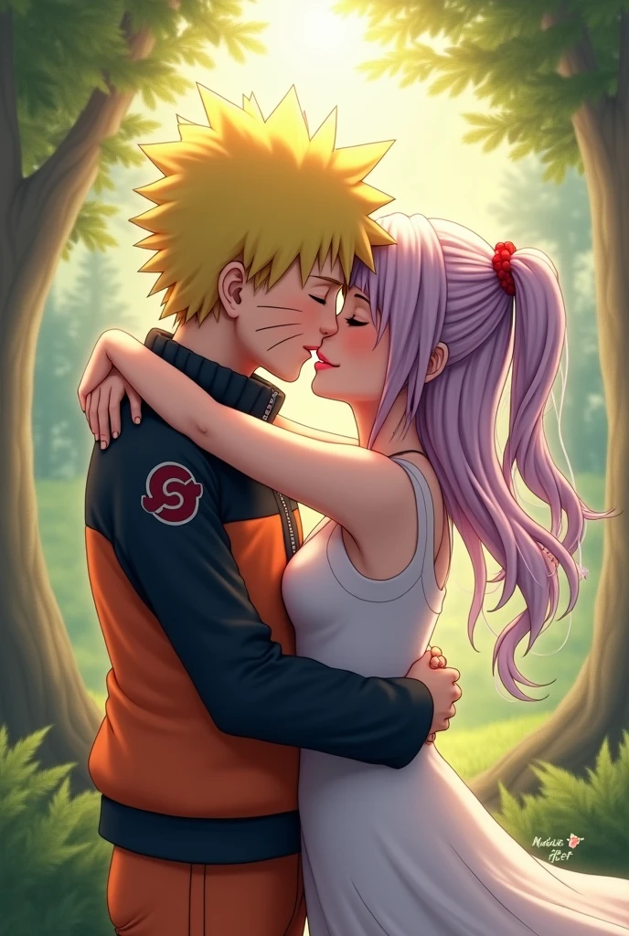 Natuto and hinata kurama head stand in Naruto kissing hinata