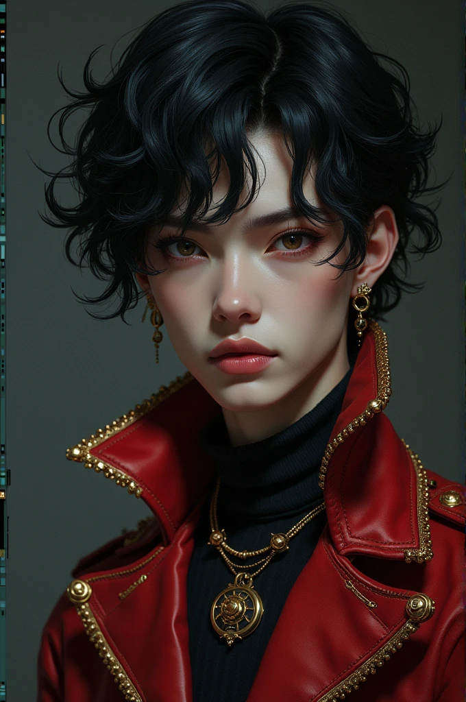 A close up of a person in a dark room, a character portrait inspired by Dai Jin, deviantart, serial art, handsome guy in demon slayer art, rossdraws 1. 0, rossdraws 2. 0, high quality fanart, artwork in the style of guweiz, rossdraws 2. 5, highly detailed exquisite fanart, berserk art style, handsome guy in demon slayer art, rossdraws 1. 0, rossdraws 2. 0, artwork in the style of guweiz, high quality fanart, rossdraws 2. 5, inspired by Dai Jin, highly detailed exquisite fanart, berserk art style, delicate androgynous princevery detailed and rich clothing, steampunk concept art, vivid steampunk concept, crimson attire, inspired by arcane, silco, expert high detail concept art, detailed full body concept art, ornate attire, costume design