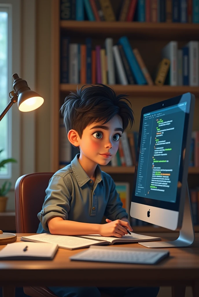 A boy sitting on study chair and studying of CSS