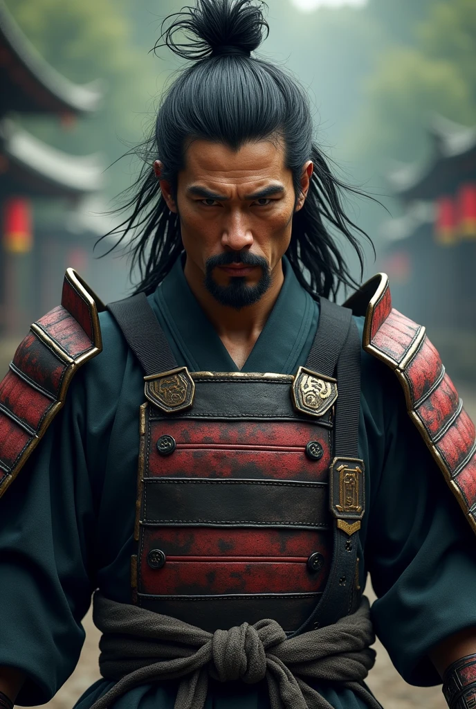 samurai warrior, ((masterpiece, highest quality, Highest image quality, High resolution, Raw photo, 8K)), ((Extremely detailed CG unified 8k wallpaper)), (huge stunning warrior shot, full body, musclural body beauty:1.4), black hair, black hair, nervous, Posing for the camera, In a warrior fighting stance, stern expression, unkempt hair, and wearing traditional samurai attire. He carried two swords—a katana and a wakizashi—and had a rugged, battle-hardened look., photorealistic, 16k, 8k, 4K, award winning