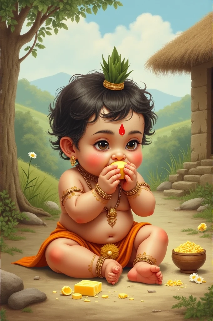 Cute krishna  eating makhan 
