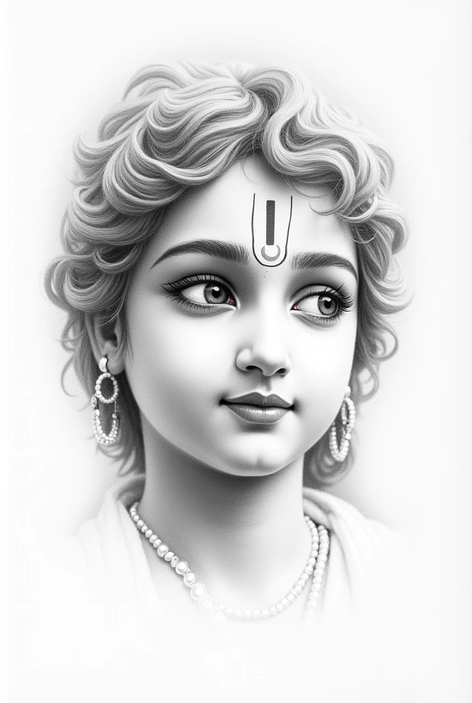 Shrikrishna, pencil sketch using pencil on white papaer ,only face