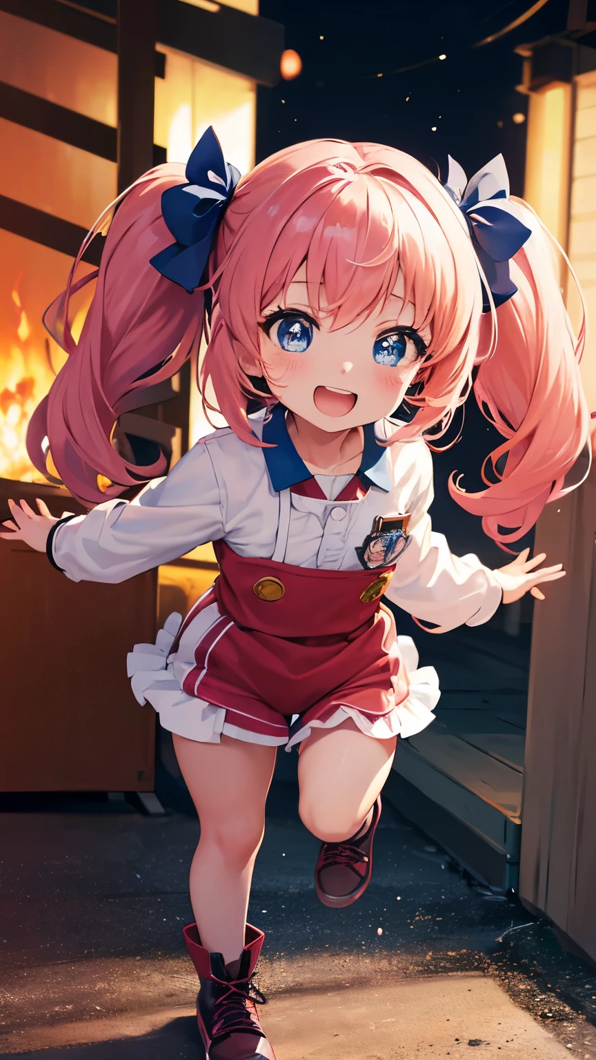 (((anime-style cute face))),(((Full body photography))),(((Blue twin tails))),Highest quality, (Sharp details), (8k, RAW Photos, Highest quality, masterpiece), (extremely detailed 8k wallpaper),Professional Lighting,Sharp focus, Depth of written boundary、Ticker,(((Face close-up)))、(looking at the camera),((Happy face))、Very big eyes、（（anatomically correct body））、Big thighs、Light from the front、The face is bright、Fire Station、Healthy small breasts、Slightly muscular、（Rescue team costumes）、（Military boots are pink and black）、Side Shot、lure、Lots of sweat、Accentuate your body lines、A little frill、（（Very wet uniform））