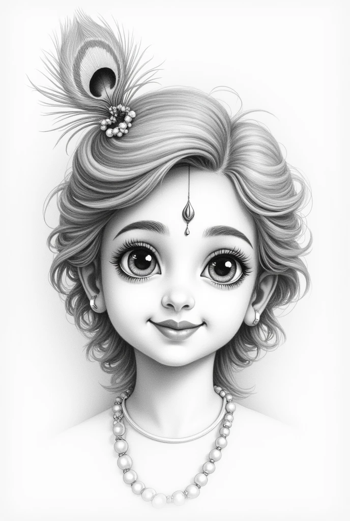 Shrikrishna, pencil sketch using pencil on white papaer ,only face with bansuri cute smile