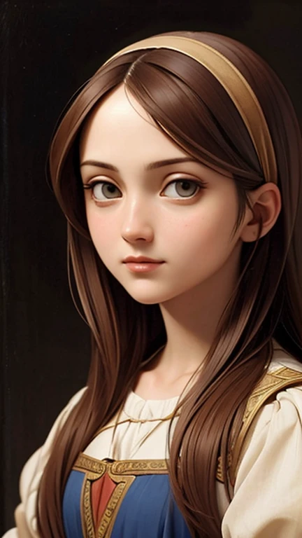 oil painting by Leonardo da Vinci, true-to-life portrayal, close up of Ana de Armas&#39; face with skin , fine nose, long hair, her eyes are sweet and vibrant, your symmetrical face, dark skin with rich coffee, luminosidade suave da tocha no rosto por REMBRADT, Adobe Illustration, trends on ArtStation, 8k, High definition, cinematic, work of art, magnificent art, best qualityer, romanticism renaissance period, oil on canvas, rich blue background 