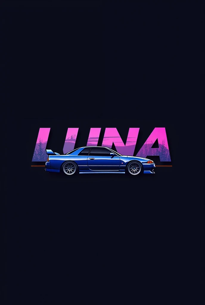 High resolution, Logo for Jdm cars, logo spelling “Luna” cool, Jdm theme, anime theme, modern name spelling, moon, simplicity design, 90s jdm cars,