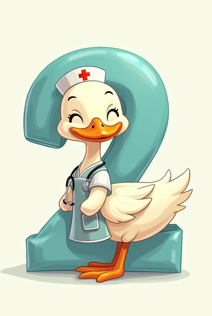 a number two in the shape of a duck dressed as a nurse