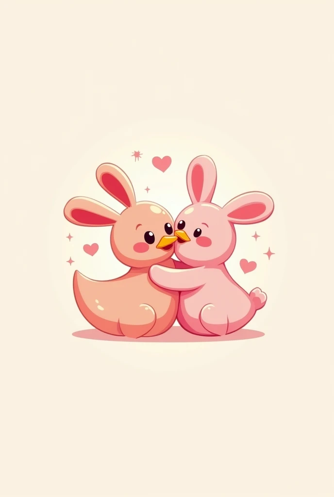 super cool "pink duck and rabbit kissing" art logo design
