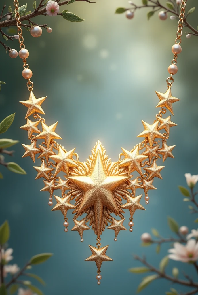 A Start within a 9 Stars With Gold as Perals beautiful design Nicklace