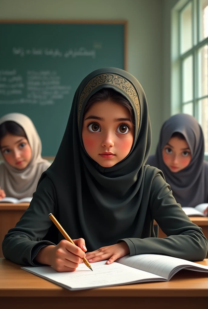 School girl of islamic Republic pakistan giving exam