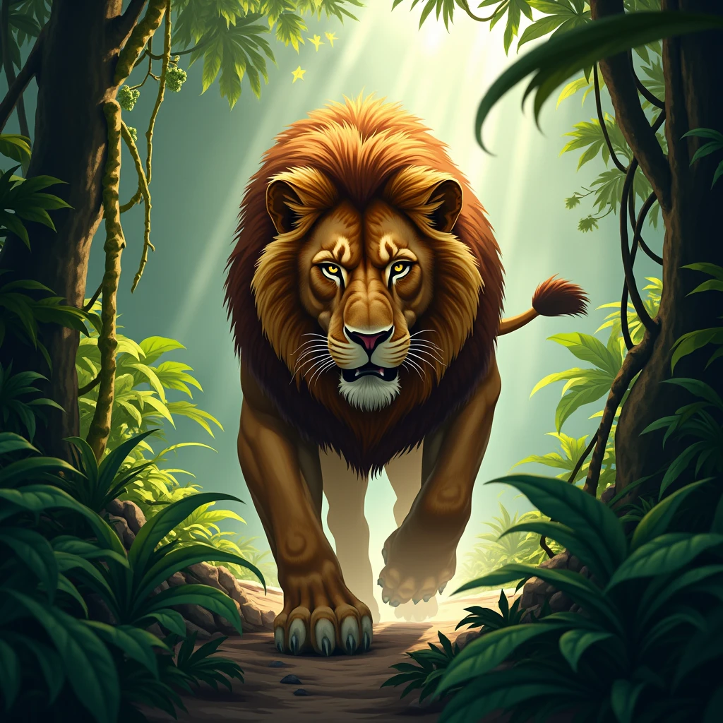 Lion agresive in a jungle