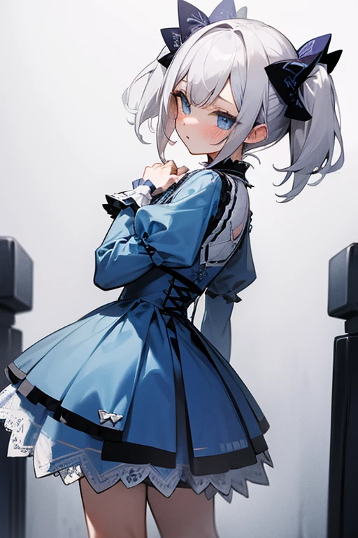 Short white hair, blush, Lace dress、Punk Fashion、Headbang 2.、Blue clothes、Twin tails