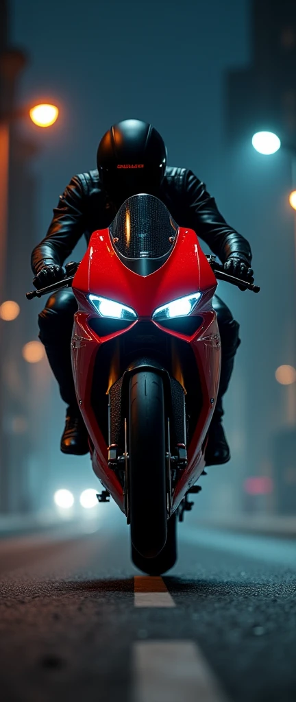 Ducati panigale V4 wheelie in night 