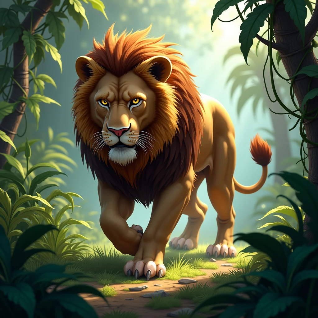 Lion agresive in a jungle