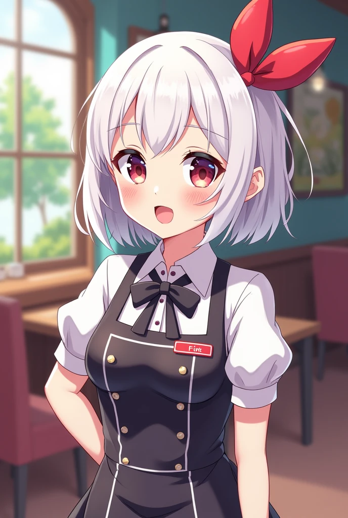 Anime Female Short Hair White Wearing a waiter's costume