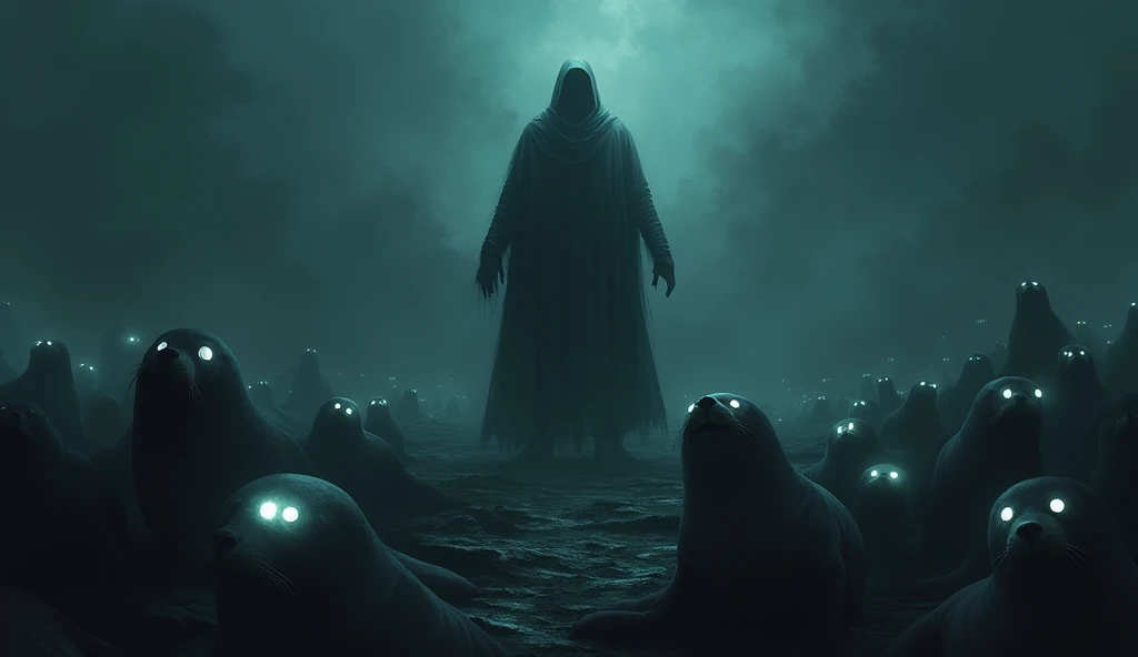There is a shadow、Digital Art、A lot of seals、Horror、A lot of sealsの目が光っている、There are no people