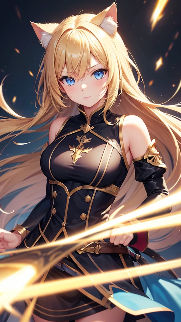 One person, High resolution, Long Hair, sight, Shortcuts, blonde, blue eyes, Cat ear, Portraits, far and near method, Motion Blur, figure, Fantasy Background,