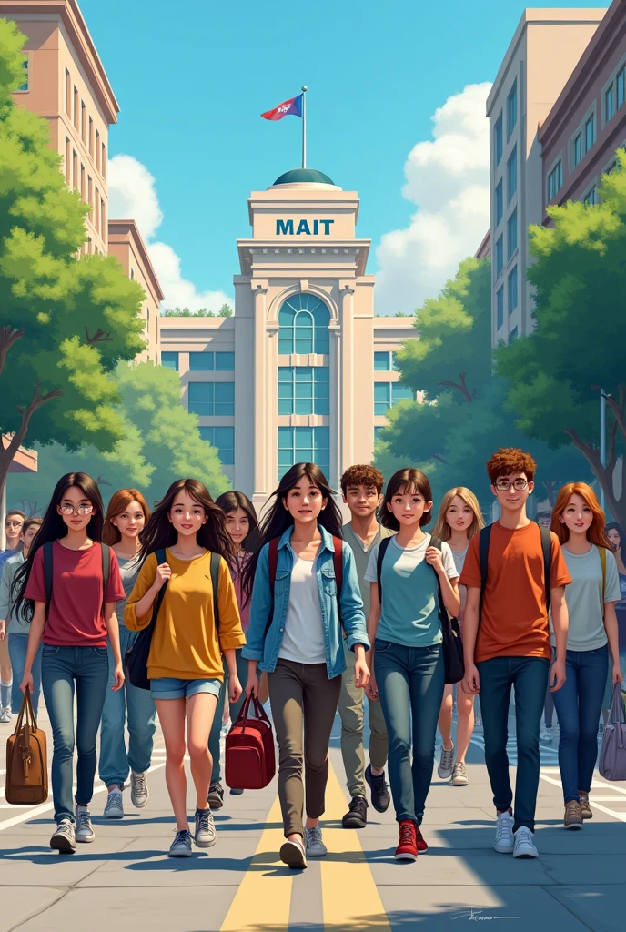 20 teenagers wearing bag going institution named (MAIIT)