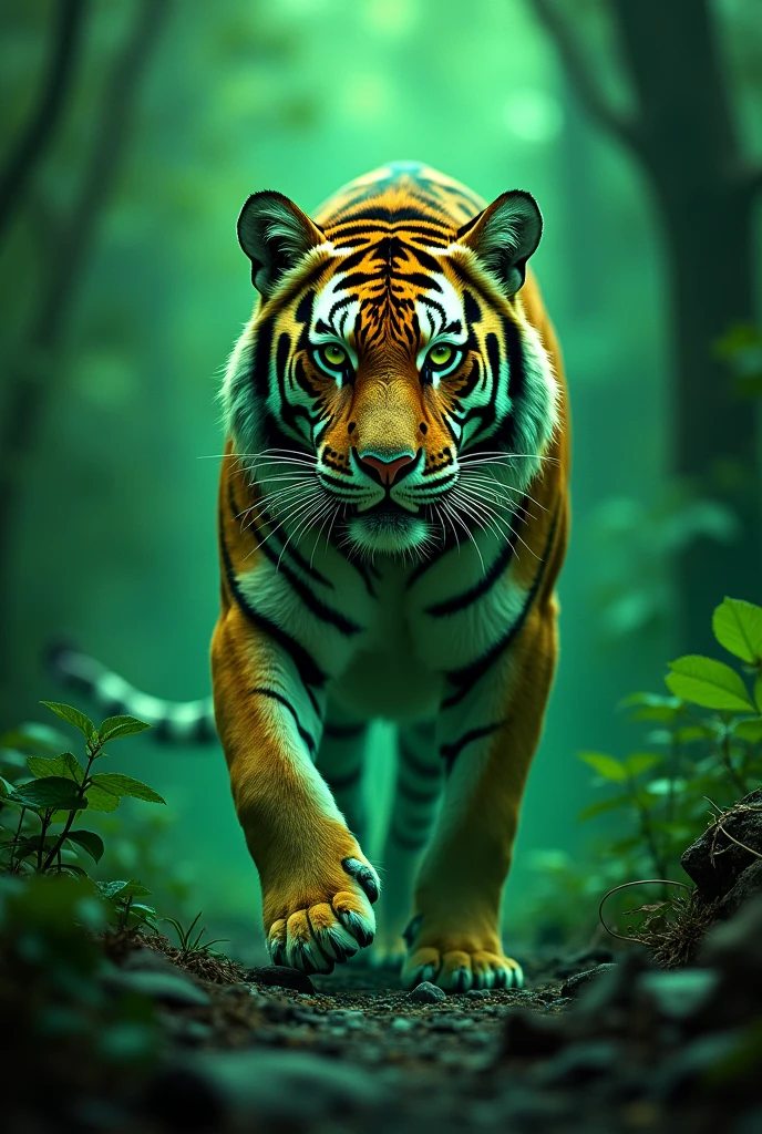 Imagine A tiger and backwards colour is green and  text tagore tigers
