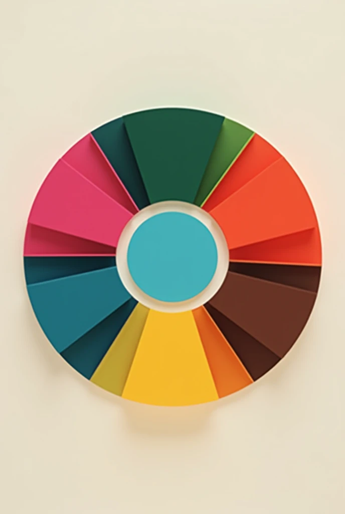 create a circle with 6 boxes with 6 colors including pink green blue yellow brown red