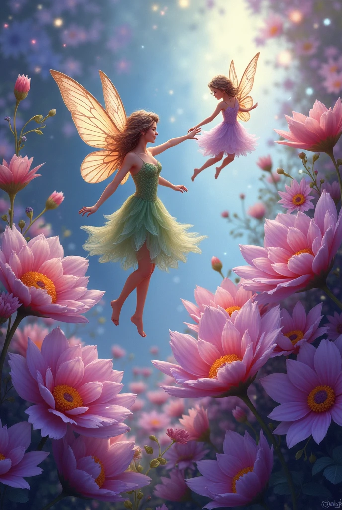 purple flowers with fairy girls flying around them, beautiful fairies, magical flowers, small fairies, tiny faeries, fairies, magical fairy background, flying fairies, space flower fairy, magical colorful flowers, beautiful digital art, faeries, very beautiful digital art, beautiful digital artwork, hd wallpaper, adorable digital painting, beautiful fantasy art, cute digital art, cute detailed digital art
