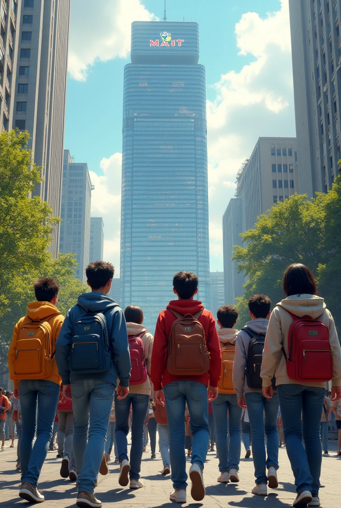 20 teenagers wearing bag going institution named (M A I I T)