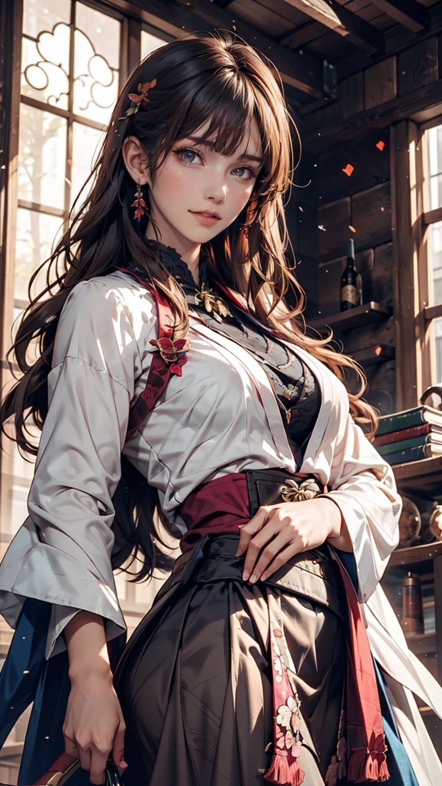 Japanese anime style. woman. middle ages. Europe. Fantasy. skirt. sword. Are standing. whole body. From below.
