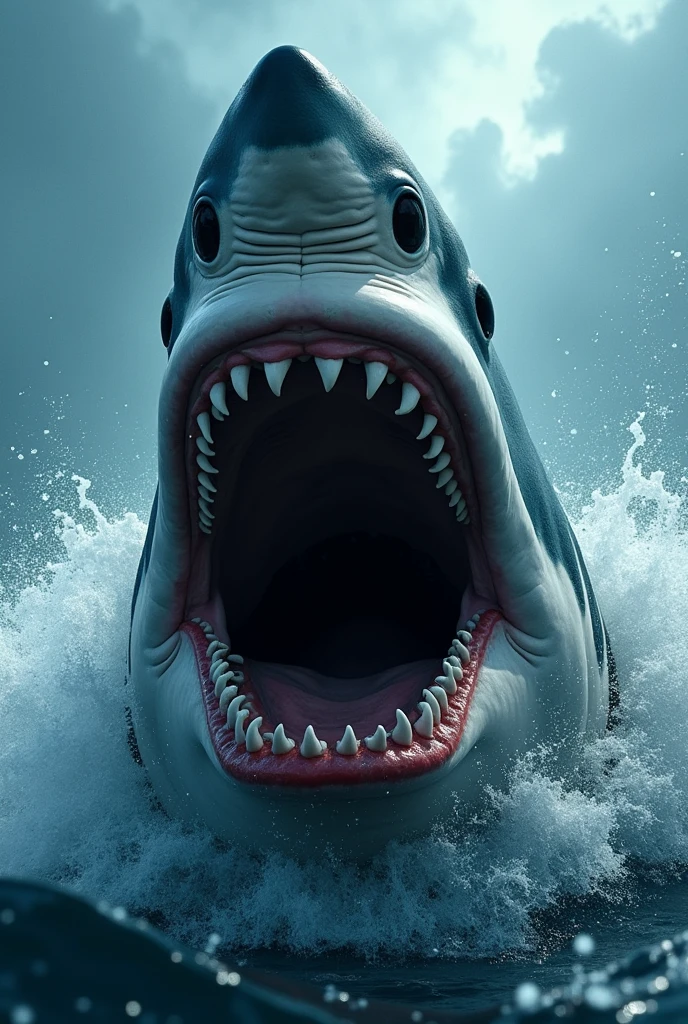 Shark open mouth ready to eat everything