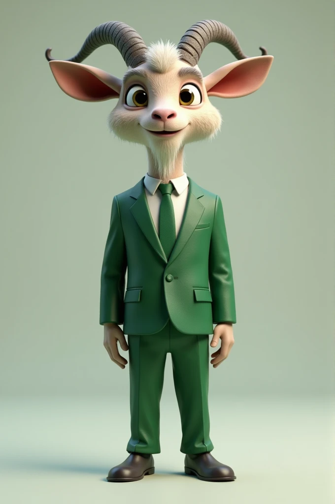 Imagine a political goat dressed in green named Fabrício number 15123 in 3D